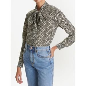 Tory Burch Silk Tie Neck Blouse Black Ditsy Floral Long Sleeve Top Size 12